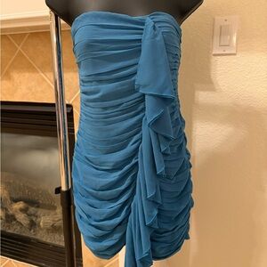 Meshki Strapless Ruched Dress in Blue